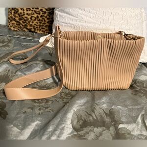 Beige Pleated Crossbody Purse